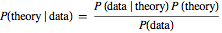 P(theory|data) = P(data|theory) * P(theory) / P(data)