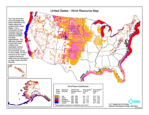 U.S. Department of Energy wind map